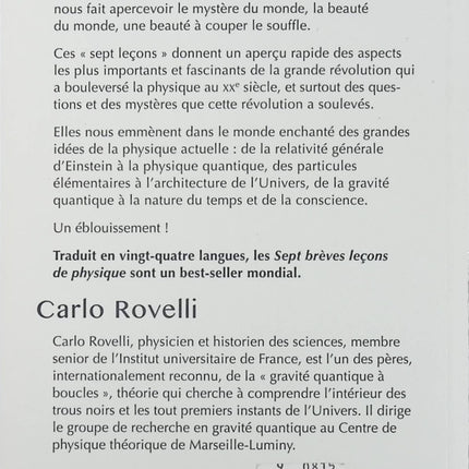 Sept brèves leçons de physique - Carlo Rovelli - livre