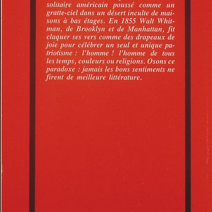 Feuilles d'herbe, tome 1 - Walt Whitman - Livre