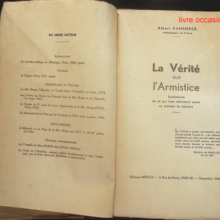 La vérité sur l'armistice - Albert Kammerer - Livre