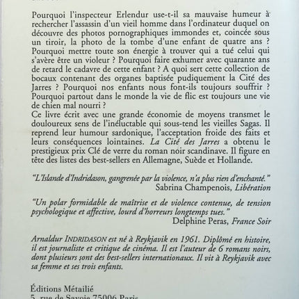 La Cité des jarres - Arnaldur Indridason - livre