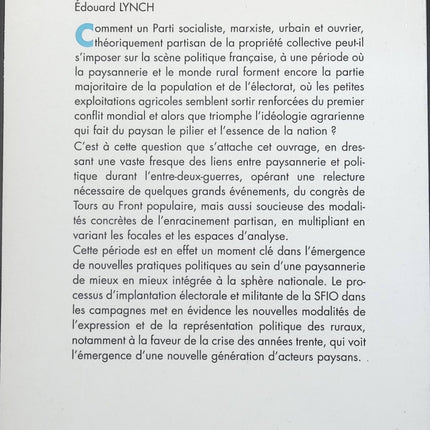 Moissons Rouges - Les Socialistes Français Et La Société Paysanne Durant L'entre-Deux Guerres (1918-1940) - Edouard Lynch, Serge Berstein - Livre