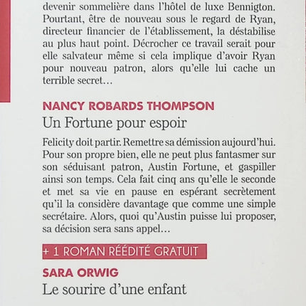 Un patron pour amant ; Un Fortune pour espoir ; Le sourire d’une enfant – Teri Wilson, Nancy Robards Thompson et Sara Orwig, triple romance Harlequin entre passion, famille et nouveaux départs - Livre
