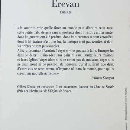 Erevan – roman historique passionnant de Gilbert Sinoué intrigues et drame du Moyen-Orient - livre