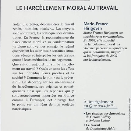 Le harcèlement moral au travail - Marie-France Hirigoyen - livre