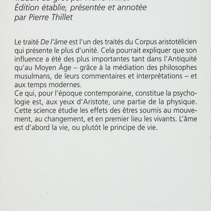 De l'âme - Aristote - livre
