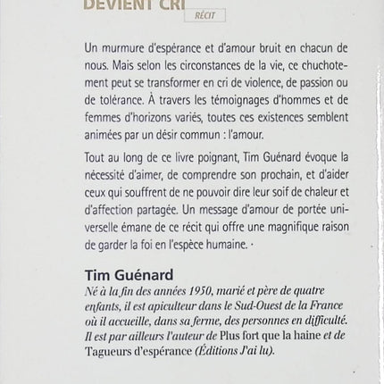 Quand le murmure devient cri - Tim Guénard - Livre
