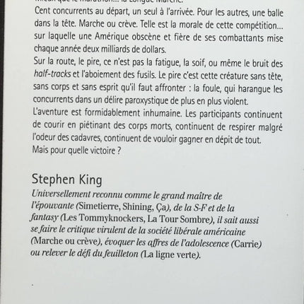 Marche ou crève - Stephen King - livre