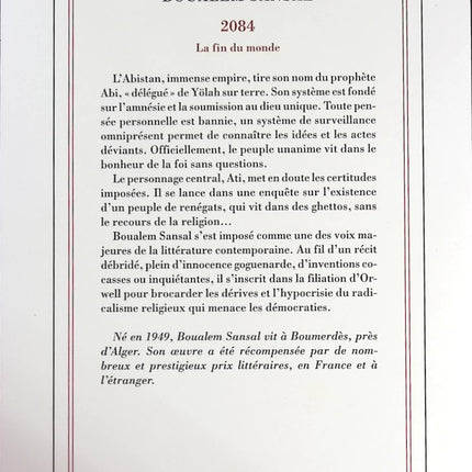 2084 - La fin du monde - Boualem Sansal - livre