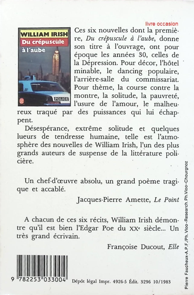 Du crépuscule à l'aube - William Irish - Livre