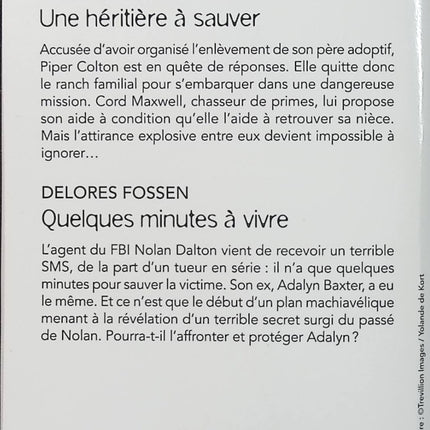 Une héritière à sauver - Quelques minutes à vivre - Karen Whiddon - Delores Fossen - Black Rose - Romance suspense - Danger - Enquête - Livre