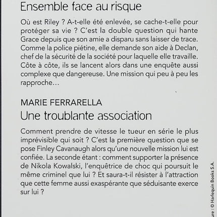 Ensemble face au risque - Une troublante association - Elle James - Marie Ferrarella - Black Rose - Romance suspense - Enquête - Disparition - Enlèvement - Tueur en série - Danger - Protection - Police - Secrets - Livre