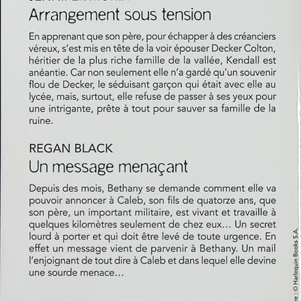 Arrangement sous tension - Un message menaçant - Jennifer Morey - Regan Black - Black Rose - Romance suspense - Mariage arrangé - Enquête - Menaces - Secrets de famille - Militaire - Danger - Protection - Livre