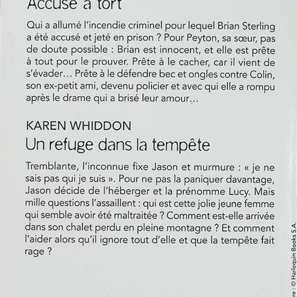 Accusé à tort - Un refuge dans la tempête - Lena Diaz - Karen Whiddon - Black Rose - Romance suspense - Enquête policière - Accusation injuste - Évasion - Meurtre - Femme traquée - Protection - Danger - Secrets - Tempête - Livre