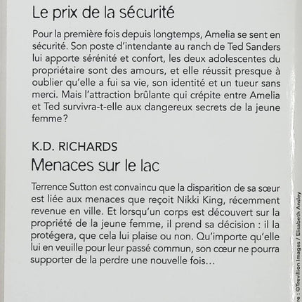 Le prix de la sécurité - Menaces sur le lac - Karen Whiddon, K.D. Richards - Harlequin Black Rose - Romance suspense - Livre