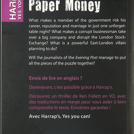 Paper Money Ken Follett roman thriller financier suspense et corruption - Livre en Anglais avec traduction des mots clés