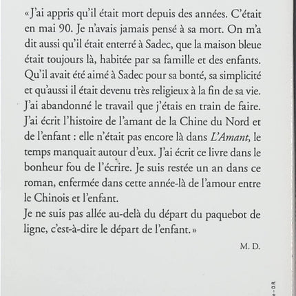 L’Amant de la Chine du Nord – Marguerite Duras – Roman autobiographique et histoire d’amour en Indochine - Livre