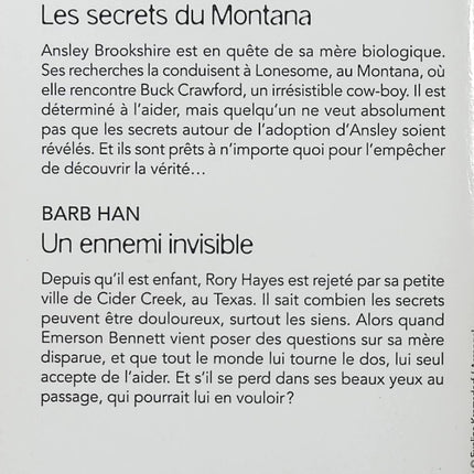 Les secrets du Montana - Un ennemi invisible - B.J. Daniels, Barb Han - Harlequin Black Rose - Romance suspense - Livre