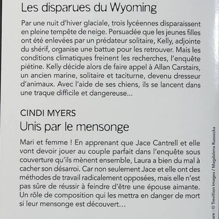 Les disparues du Wyoming - Unis par le mensonge - Rachel Lee - Cindi Myers - Black Rose - Romance suspense - Enquête - Disparitions - Livre