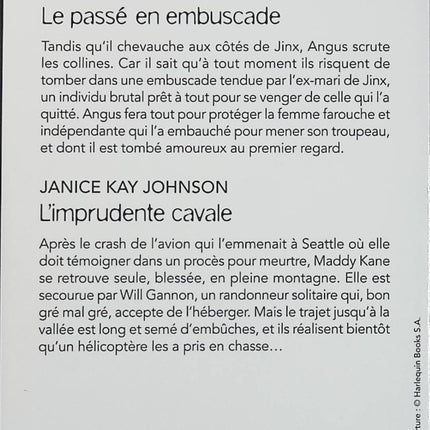 Le passé en embuscade - L'imprudente cavale - B.J. Daniels - Janice Kay Johnson - Black Rose - Romance suspense - Enquête - Meurtre - Danger - Menace - Protection - Cavale - Secrets - Traque - Livre