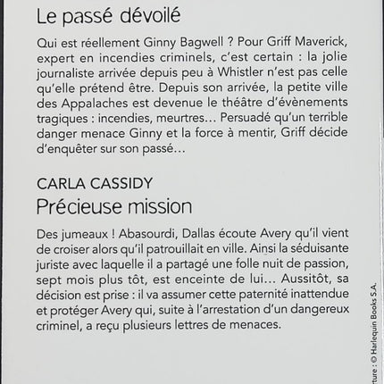 Le passé dévoilé - Précieuse mission - Rita Herron - Carla Cassidy - Black Rose - Romance suspense - Enquête - Incendies criminels - Meurtres - Menaces - Protection - Secrets - Danger - Livre