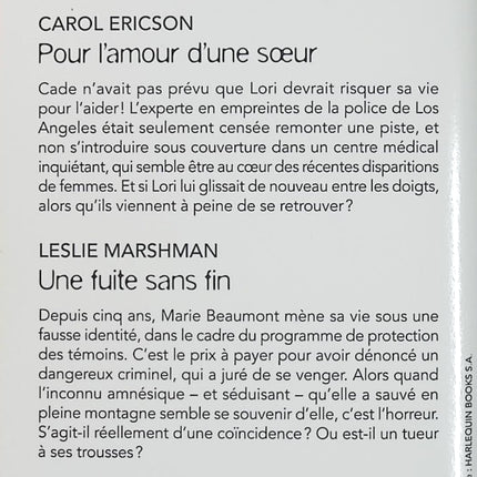Pour l'amour d'une sœur - Une fuite sans fin - Carol Ericson - Leslie Marshman - Les Filles disparues Tome 1 - Black Rose - Romance suspense - Enquête - Disparitions - Protection des témoins - Danger - Secrets - Livre