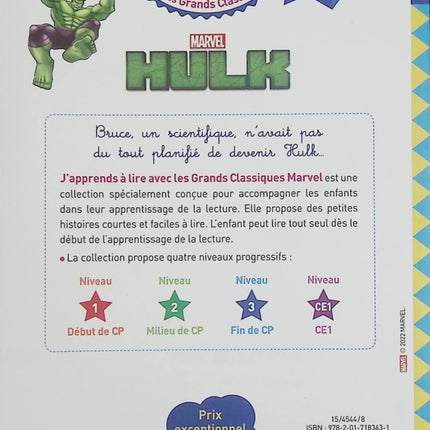Marvel – Hulk – CP Niveau 3 – J'apprends à lire avec les grands classiques – Livre première lecture d'occasion - Livre