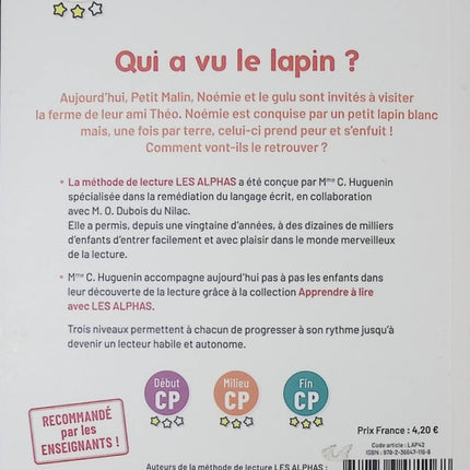 Apprendre à lire avec Les Alphas – Milieu CP : Qui a vu le lapin ? – Livre jeunesse premières lectures pour enfants – Claude Huguenin & Thomas Tessier - livre