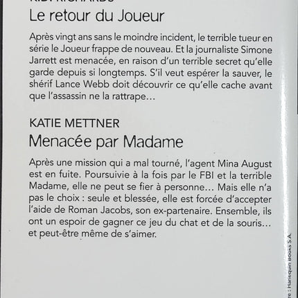 Le retour du Joueur - Menacée par Madame - K.D. Richards - Katie Mettner - Black Rose - Romance suspense - Tueur en série - Danger - Livre