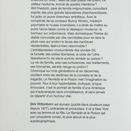 Le Remède et le Poison – Dirk Wittenborn – Roman américain sur psychotropes, science et quête du bonheur - Livre