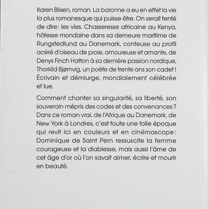 Baronne Blixen – Dominique de Saint Pern – Roman biographique sur Karen Blixen, Afrique et destin d’une écrivaine - Livre
