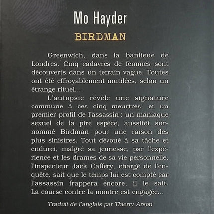Birdman – Mo Hayder – Jack Caffery Tome 1 – Thriller policier, tueur en série et enquête - Livre