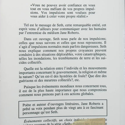 Seth, événements collectifs – Un choix individuel – Jane Roberts, spiritualité, conscience et création de la réalité - Livre