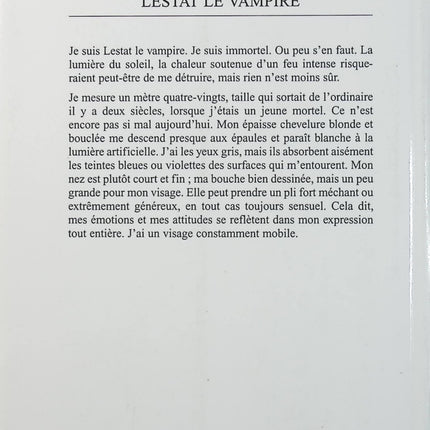 Lestat le Vampire – Anne Rice, roman fantastique culte sur les vampires, l’immortalité et les ténèbres - Livre