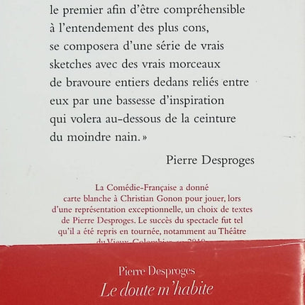 Le doute m’habite – Pierre Desproges – Textes choisis interprétés par Christian Gonon (Comédie-Française) – Humour et esprit caustique - Livre
