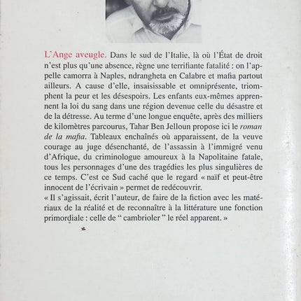 L'Ange aveugle - Tahar Ben Jelloun - Roman contemporain sur la mafia italienne occasion - Livre
