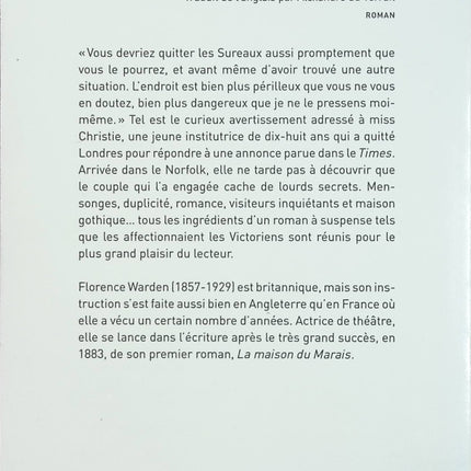 La Maison du Marais – Florence Warden – roman gothique suspense mystère Angleterre – livre occasion - Livre