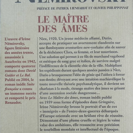 Le Maître des âmes – Irène Némirovsky – roman littérature française ascension sociale psychologie entre-deux-guerres - Livre