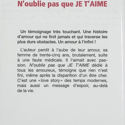 N’oublie pas que je t’aime – Jérôme Wagner – Roman contemporain français sur amour, mémoire et reconstruction - Livre