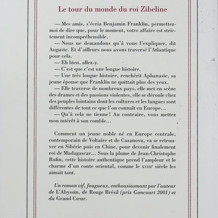 Le Tour du monde du roi Zibeline - Jean-Christophe Rufin - Roman historique - Aventure - Madagascar - XVIIIe siècle - Livre