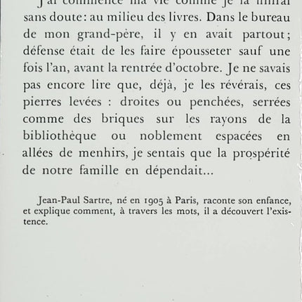 Les Mots – Jean-Paul Sartre – Autobiographie intellectuelle et récit de formation d’un écrivain - Livre