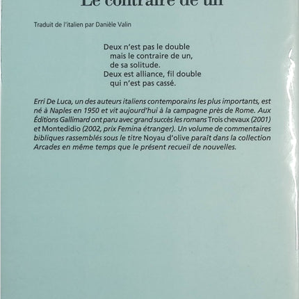 Le Contraire de un – Erri De Luca – recueil de nouvelles littérature italienne contemporaine poésie humanisme - Livre