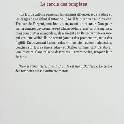 Le cercle des tempêtes – Judith Brouste – Roman historique autour de Mary Shelley et Lord Byron - Livre