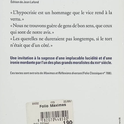 Maximes – François de La Rochefoucauld – Pensées philosophiques et réflexions sur la nature humaine - Livre