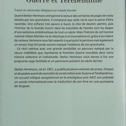 Guerre et Térébenthine – Stefan Hertmans – Roman autobiographique sur la Première Guerre mondiale - Livre