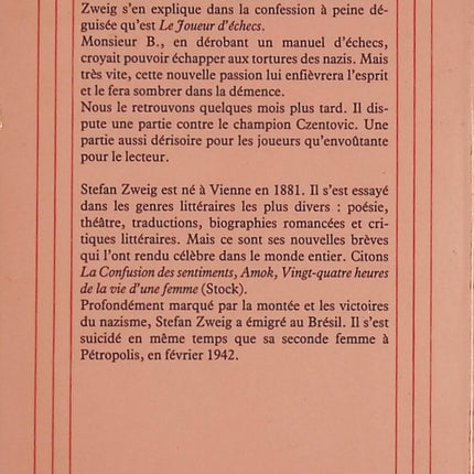 Le Joueur d’échecs – Stefan Zweig – Nouvelle psychologique – Résistance mentale – Chef-d’œuvre de la littérature autrichienne - Livre