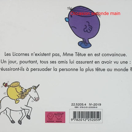 Madame Têtue et la Licorne - Roger Hargreaves - Monsieur Madame - Livre jeunesse d'occasion - Livre