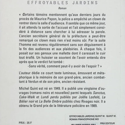 Effroyables jardins – Michel Quint | Roman court bouleversant sur la mémoire et la Résistance - Livre