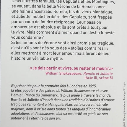Roméo et Juliette William Shakespeare tragédie classique amour et passion - Livre