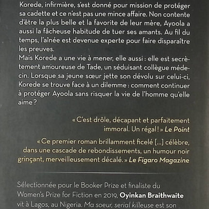 Ma sœur, serial killeuse Oyinkan Braithwaite thriller noir humour noir - Livre