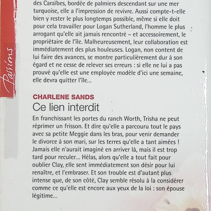 Un parfum de volupté ; Ce lien interdit – Kate Carlisle, Charlene Sands, romance Passion Harlequin - Livre